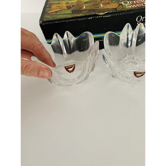 Vintage Orrefors Sweden Pair of Dish Taper Candleholders 4304 Lars Hellsten - Picture 3 of 12